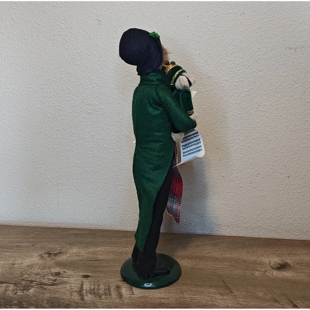 Byers Choice The Carolers 1997 Man with Teddy Bear Green Coat Figurine 13.5